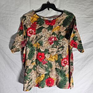 Vintage 90s floral animal print tee